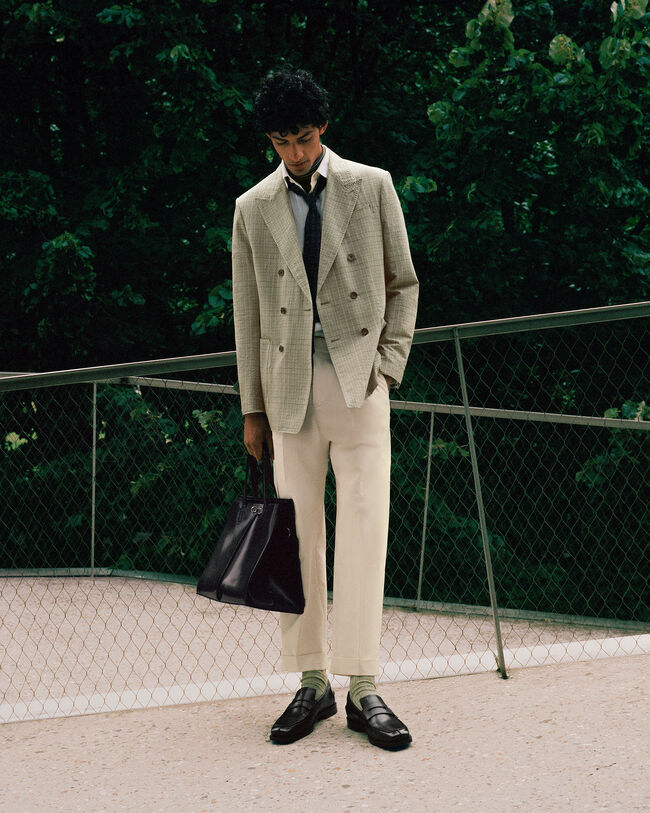 Relaxed Trousers with Leather Detail, Salvia, hi-res