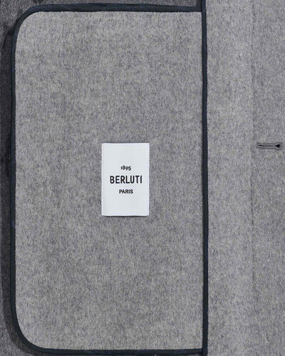 Double Face Coat with Leather Details, Grey & Internal Giant Scritto, hi-res