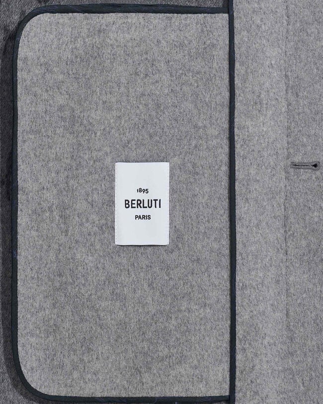 Double Face Coat with Leather Details, Grey & Internal Giant Scritto, hi-res