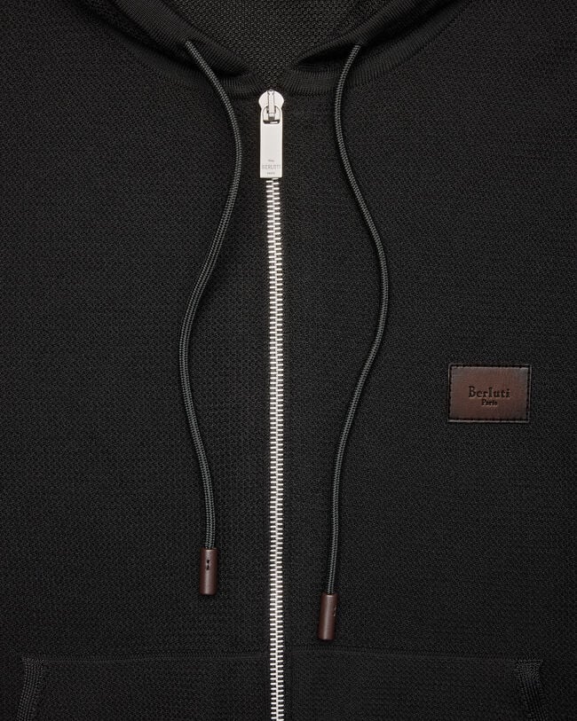 Pull Zipp&eacute; Shadow avec D&eacute;tail en Cuir, Noir, hi-res