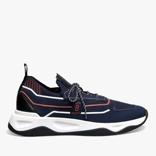 Shadow Knit And Leather Sneaker, NAVY + RUST, hi-res