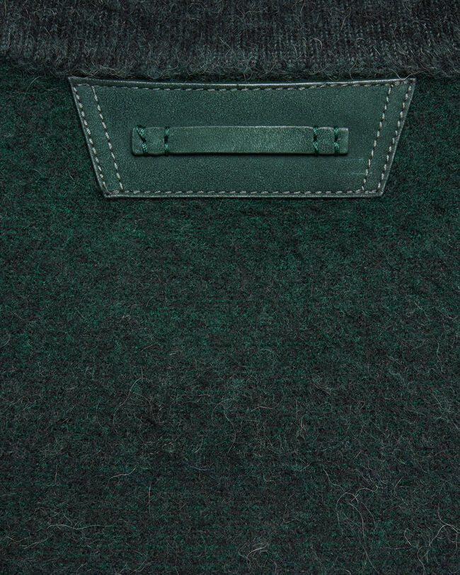 Brushed Patina Crewneck with Leather Detail, Green Patina, hi-res