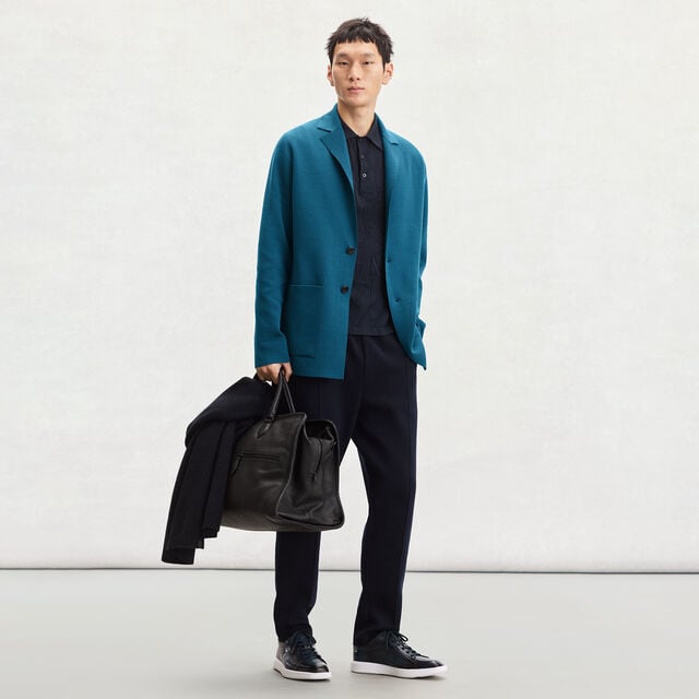 Double Face Scritto Knitted Jacket, NILE BLUE, hi-res 4