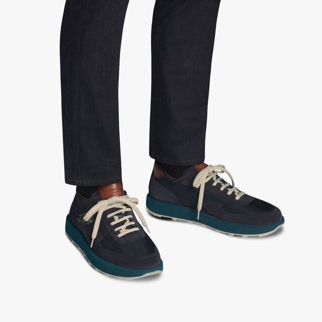 Sneaker Light Track En Veau Velours Et Nylon, NAVY, hi-res 7