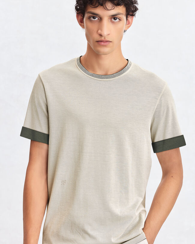 Bicolor Reversible T-Shirt, Ecru & Kaki, hi-res