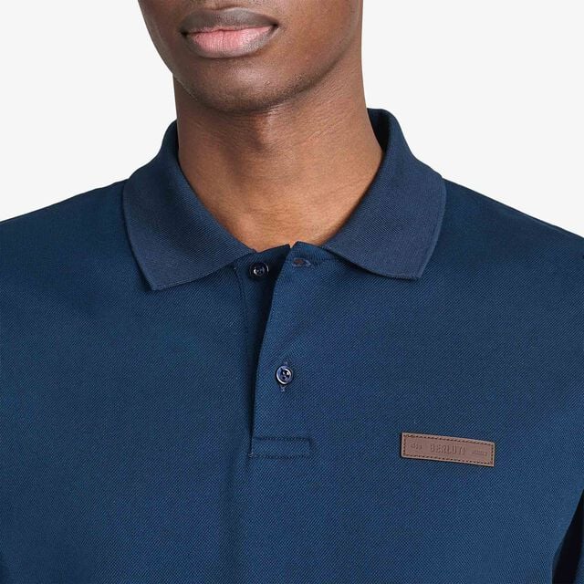 Polo Piqué Manches Longues Avec Détail En Cuir, ATLANTIC BLUE, hi-res 5