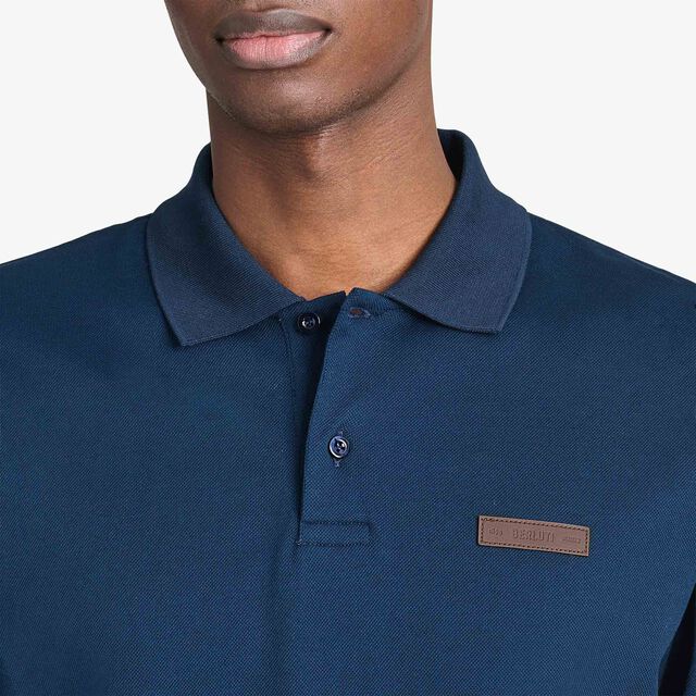 Classic Pique Leather Tab Long Sleeves Polo, ATLANTIC BLUE, hi-res 5