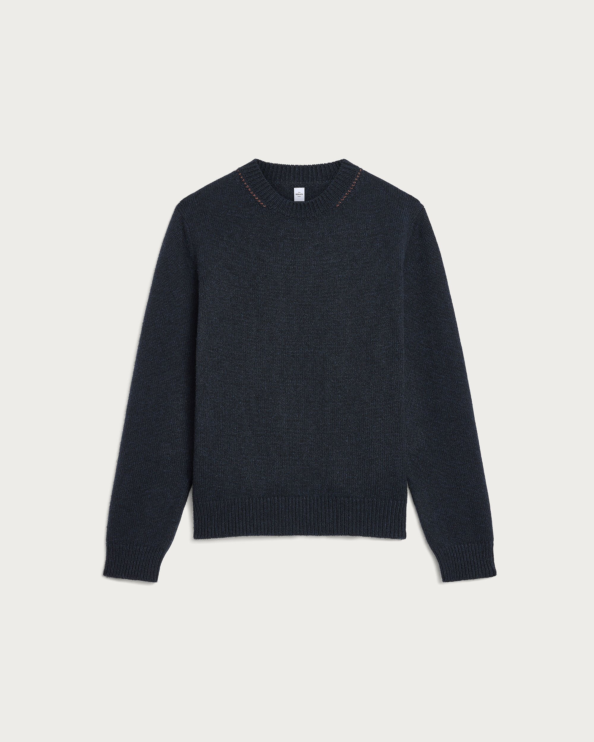 Leather Braiding Crewneck, Cold Night Blue, hi-res