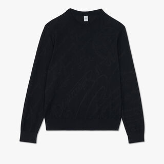 Cotton and Silk Scritto Pique Sweater, COSMIC BLUE, hi-res