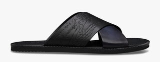 Sifnos Scritto Leather Sandal, BLACK + OCEANIC WAVE, hi-res