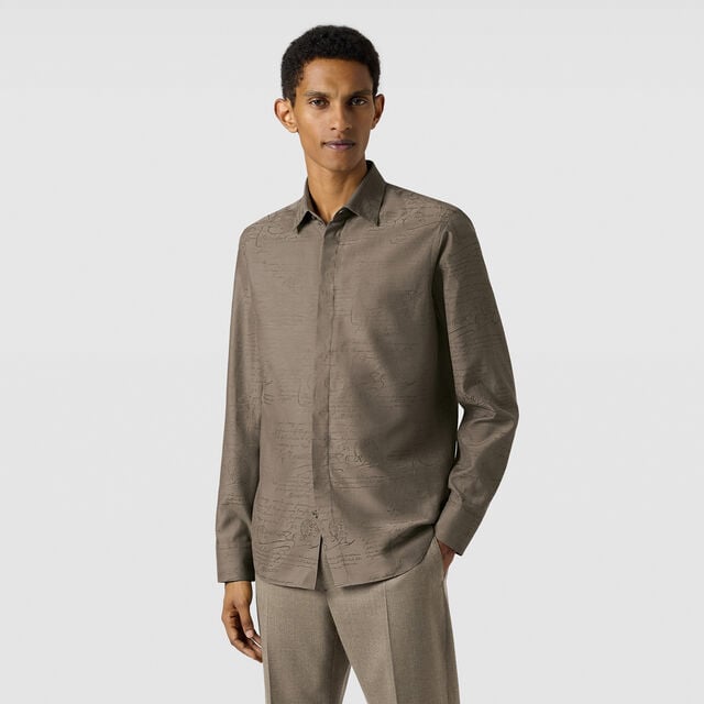 Andy Cotton Silk Scritto Shirt, SEPIA    , hi-res 3
