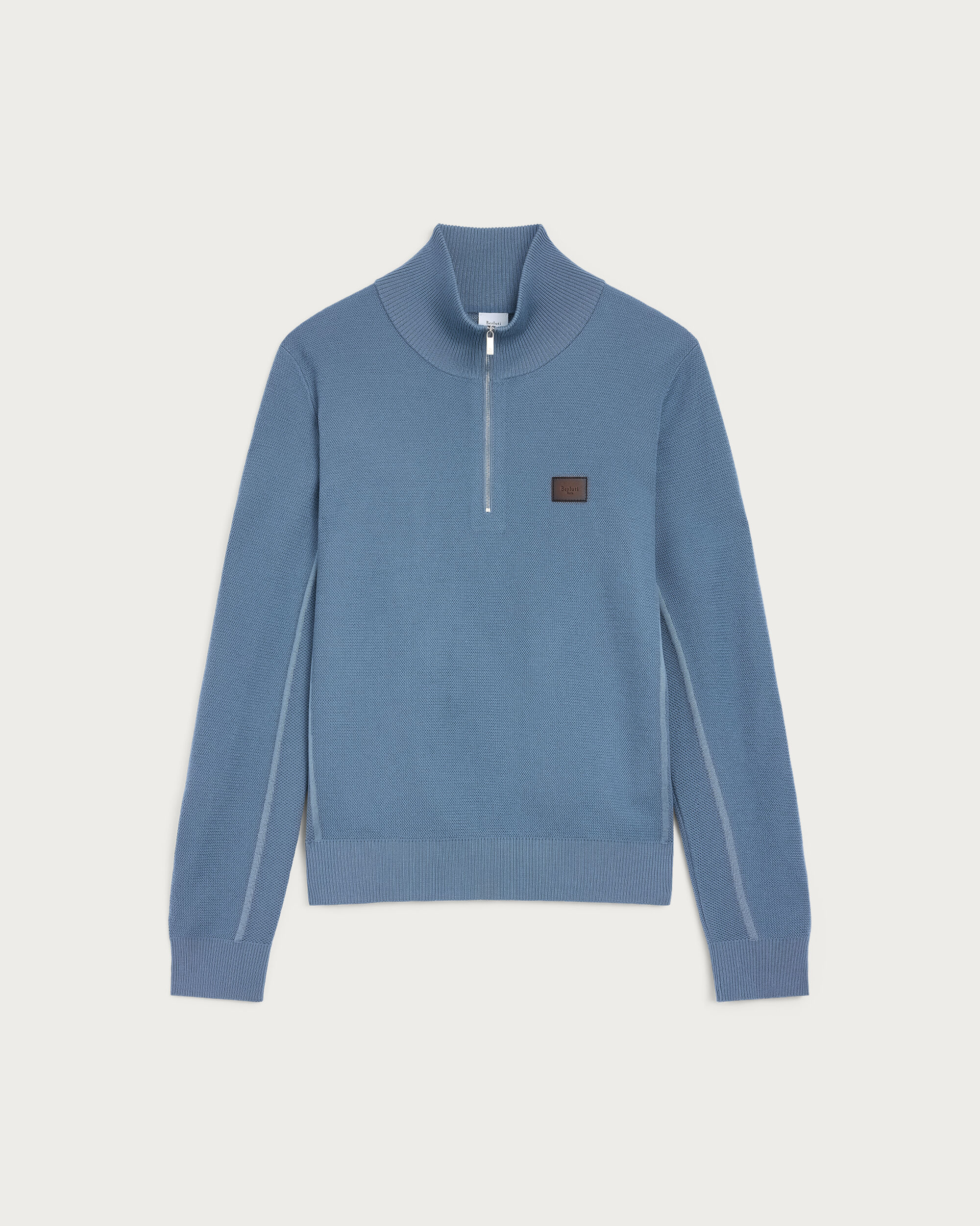 Shadow Half-Zip with Leather Details, Dark Woad, hi-res