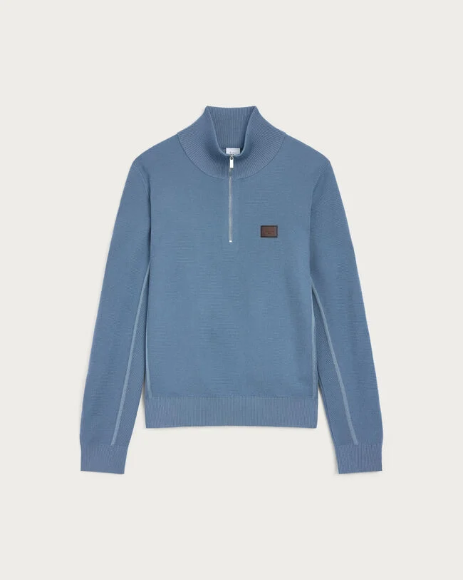 Shadow Half-Zip with Leather Details, Dark Woad, hi-res