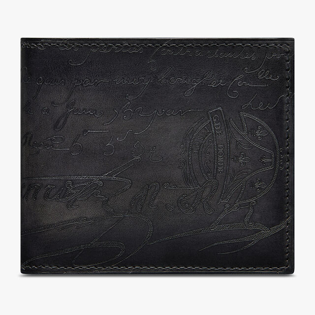 Makore Scritto Leather Wallet, NERO GRIGIO, hi-res 1