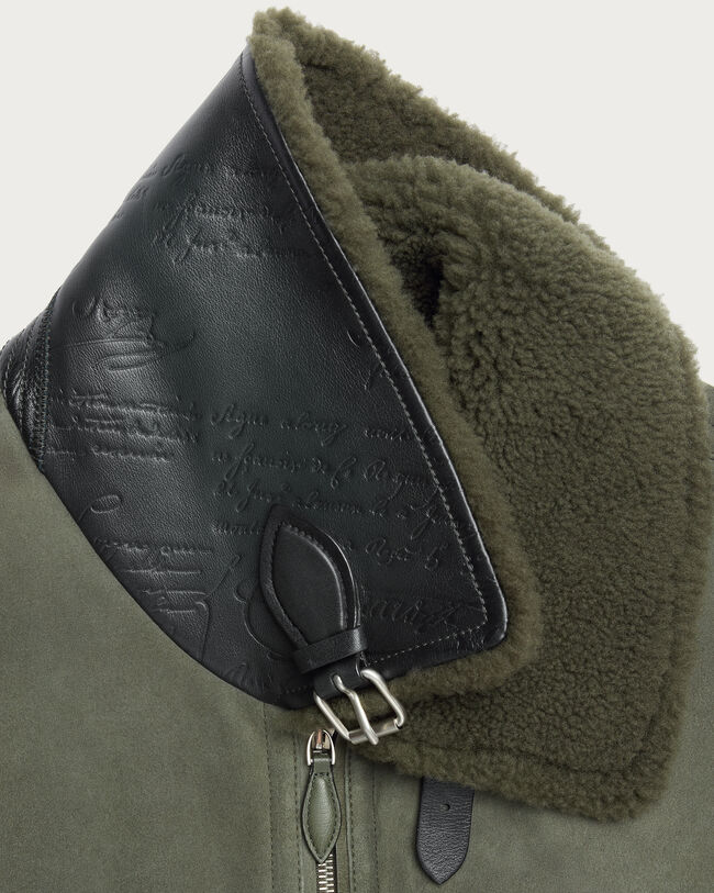 Blouson en Peau Lain&eacute;e, Forest Green, hi-res