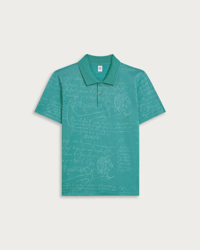 Scritto Pattern Piqu&eacute; Polo, Light Teal Green, hi-res