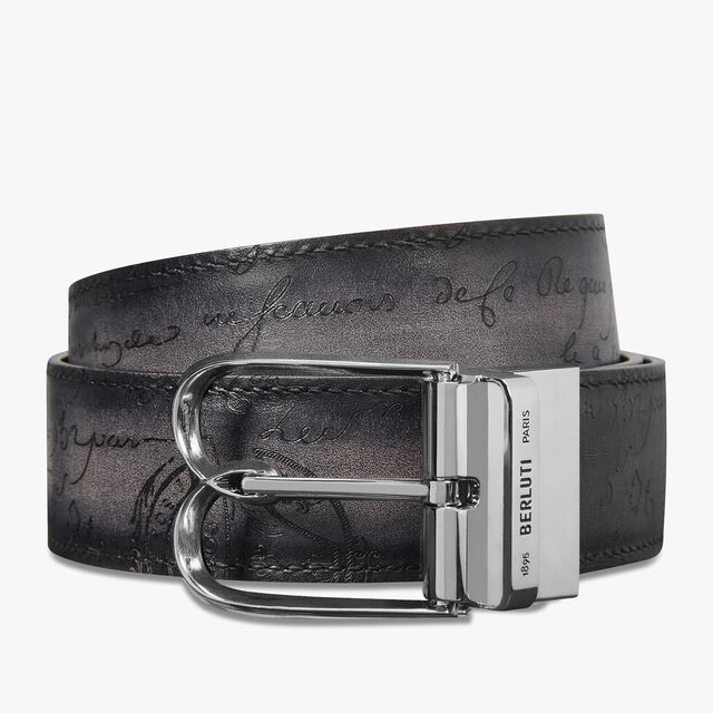 Ceinture 35 MM En Cuir Venezia Scritto, MOGANO + NERO GRIGIO, hi-res 1