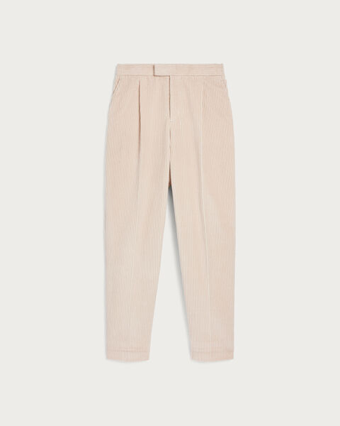 Relaxed Trousers with Leather Detail, Chalk Beige, hi-res