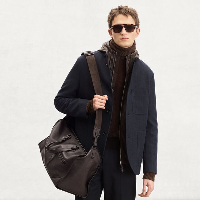 Overnight Travel Bag In Leather, DARK BROWN, hi-res 2