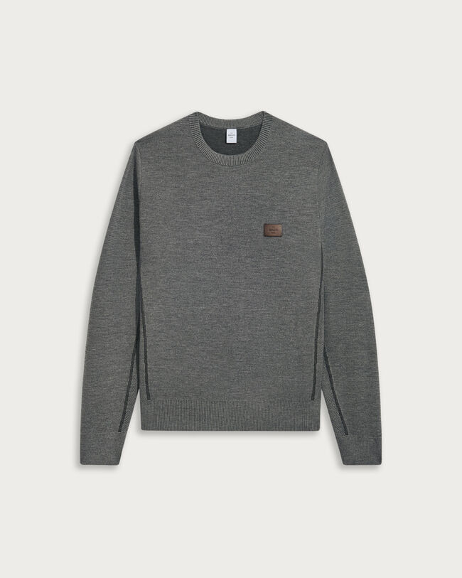 Pull &agrave; Col Rond Shadow avec D&eacute;tail en Cuir, Midnight Grey, hi-res