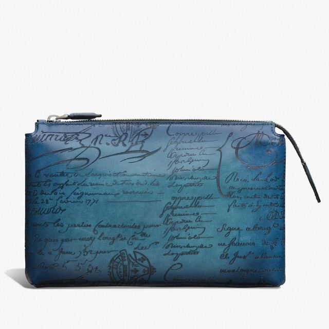 Pochette Zippée Tersio En Cuir Scritto, IRIS, hi-res 3