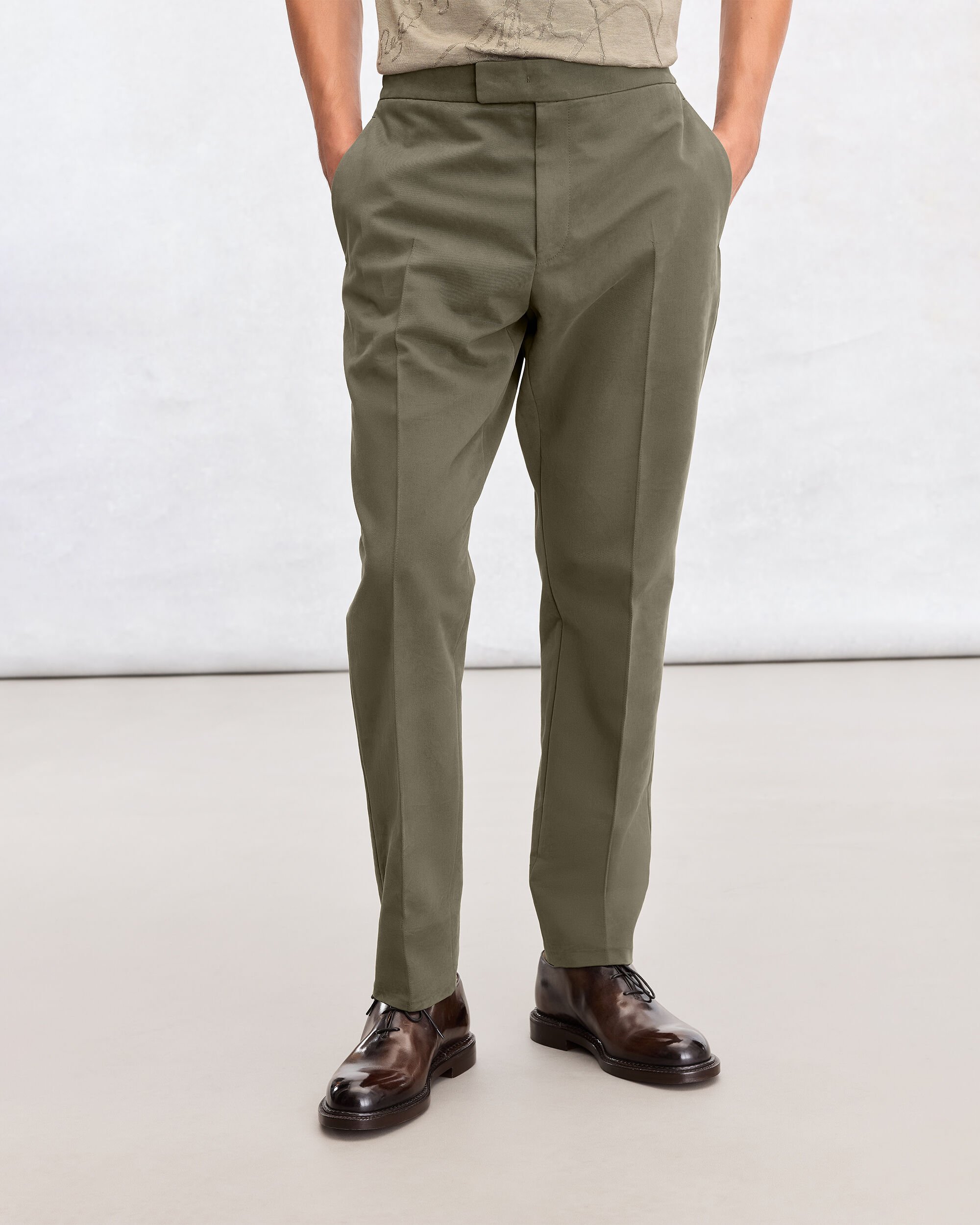 Alessio Trousers with Leather Zip-puller, Olive, hi-res