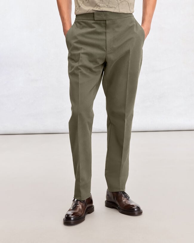 Alessio Trousers with Leather Zip-puller, Olive, hi-res