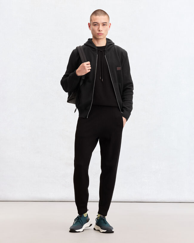 Pull Zipp&eacute; Shadow avec D&eacute;tail en Cuir, Noir, hi-res