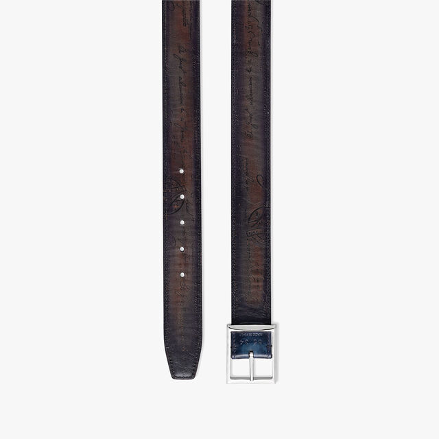 Classic Scritto Leather 35MM Reversible Belt, CHARCOAL BROWN + STEEL BLUE, hi-res 4
