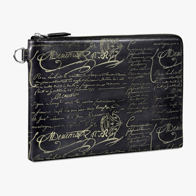 Nino GM Scritto Leather Clutch, NERO GRIGIO + GOLDEN, hi-res 2
