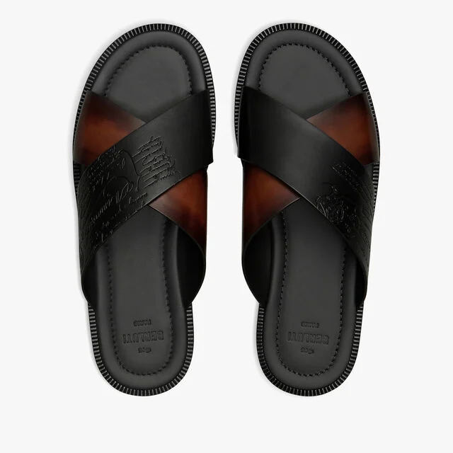 Sifnos Scritto Leather Sandal, CACAO INTENSO, hi-res 3