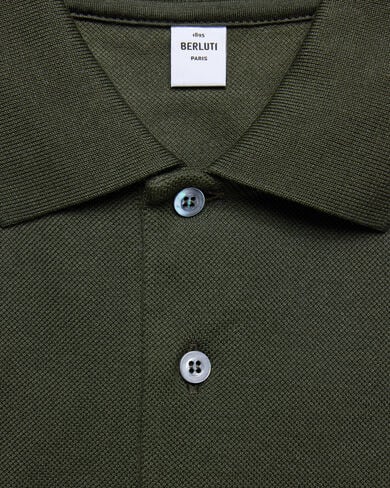 Polo with Leather Detail, Dark Green, hi-res