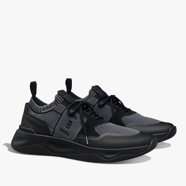 Shadow Rubber Coated Knit And Calf Leather Sneaker, GREY/BLACK, hi-res 2