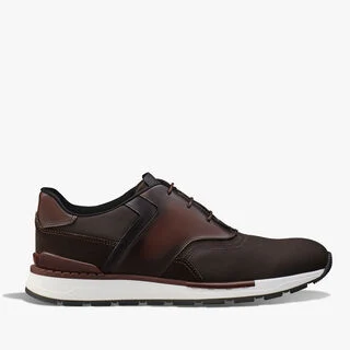 Fast Track Leather And Nylon Sneaker, MARRONE INTENSO, hi-res