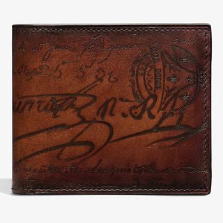 Makore Coin Scritto Leather Wallet, CACAO INTENSO, hi-res