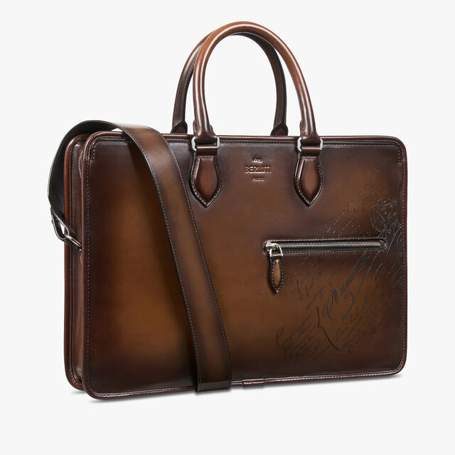 Un Jour Scritto Leather Briefcase, CACAO INTENSO, hi-res 2