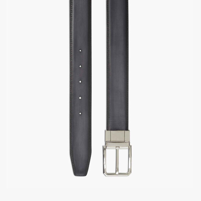 Versatile Reversible Scritto Leather Belt - 35 mm, NERO & TOBACCO BIS, hi-res 2