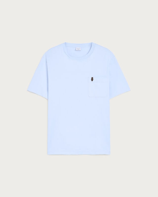 Pocket T-shirt with Leather Detail, Sky Blue, hi-res
