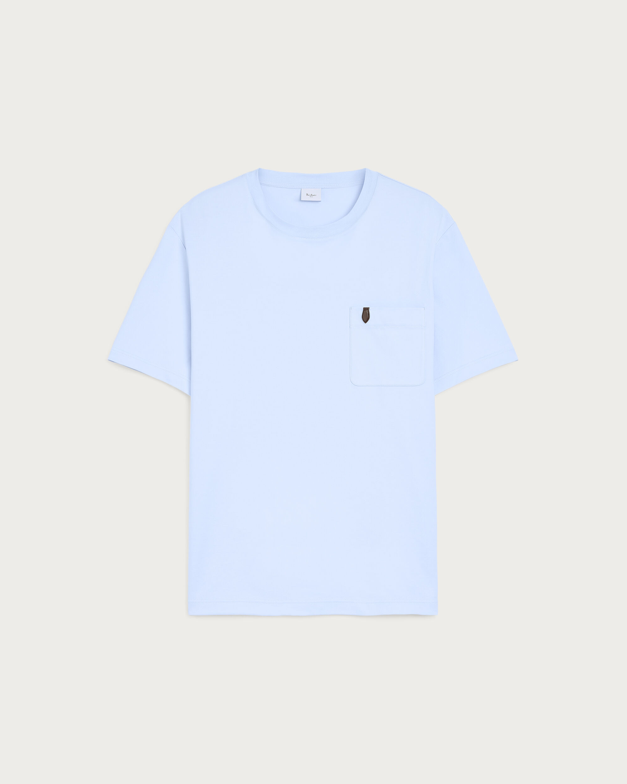 Pocket T-shirt with Leather Detail, Sky Blue, hi-res