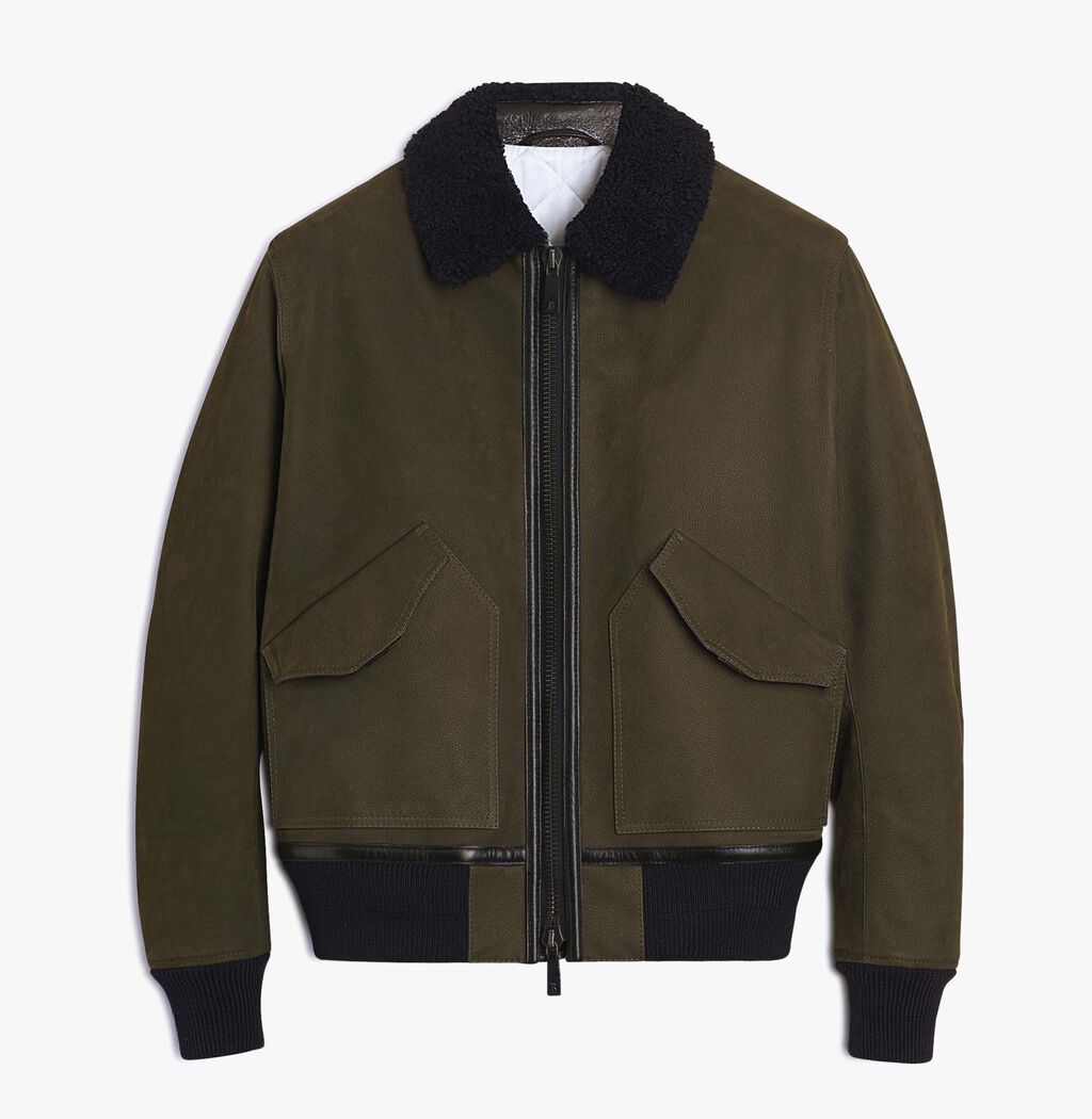 Nubuck Flight Calf Leather Jacket Berluti Nubuck Flight Calf Leather Jacket Kaki Hi Res