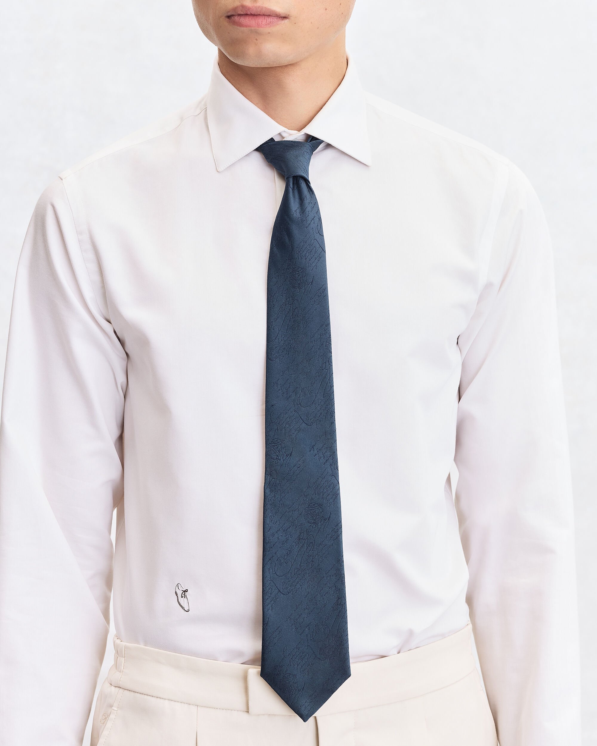 Classic Scritto Pattern Tie, Dim Blue, hi-res