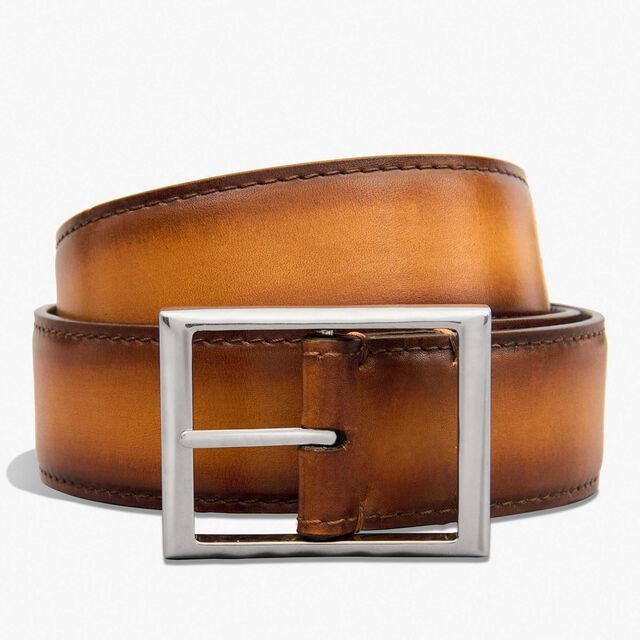 Classic Scritto Leather 35 Mm Reversible Belt, ICE GOLD+NERO LEGNO, hi-res 1