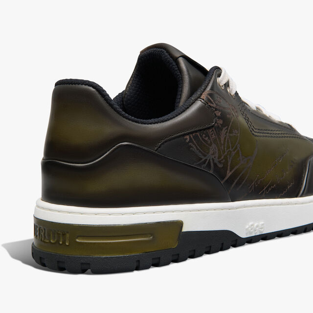 Playoff Scritto图纹皮革运动鞋, NERO CAVIAR, hi-res 5