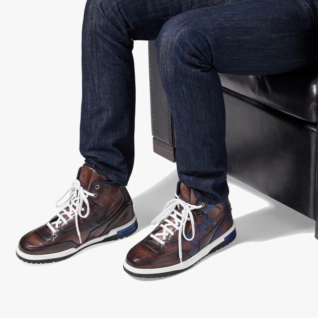 Playoff Scritto Leather Sneaker, MARRONE INTENSO+BLU, hi-res 8
