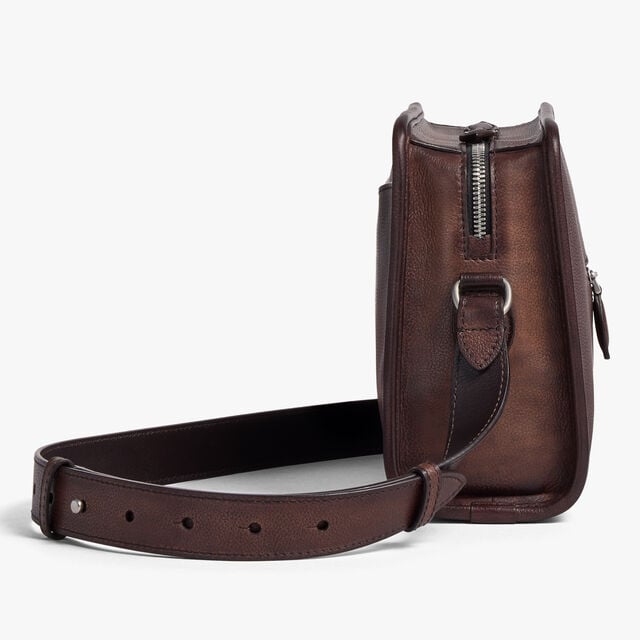 Journalier Scritto图纹皮革邮差包, SOFT BROWN, hi-res 4