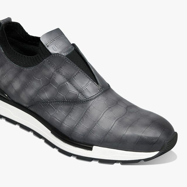 Fast Track Alligator Leather And Knit Slip-On Sneaker, ALUMINIO, hi-res 6