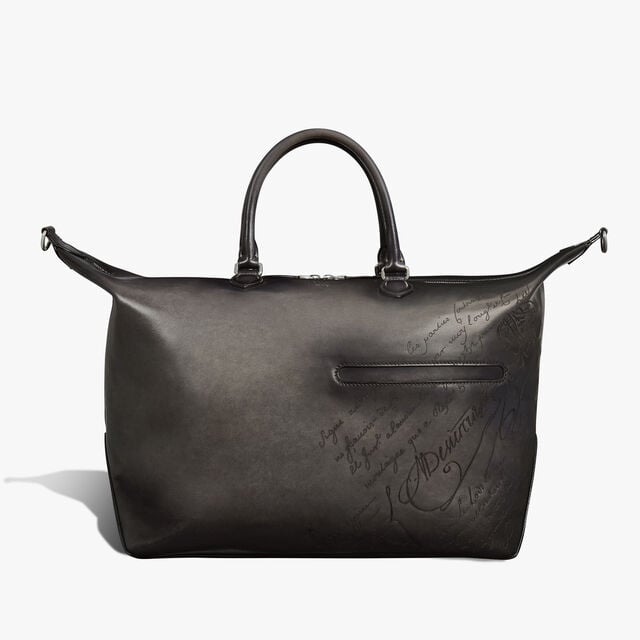 Toujours Soft Zipped Bag Scritto Leather Travel Bag, NERO GRIGIO, hi-res 1