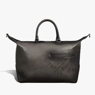 Toujours Soft Zipped Bag Scritto Leather Travel Bag, NERO GRIGIO, hi-res