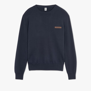 Wool Sweater With Leather Tag, COLD NIGHT BLUE, hi-res