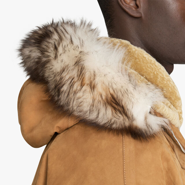 Nubuck Leather Parka With Shearling Hood, TOFFEE CAMEL, hi-res 6